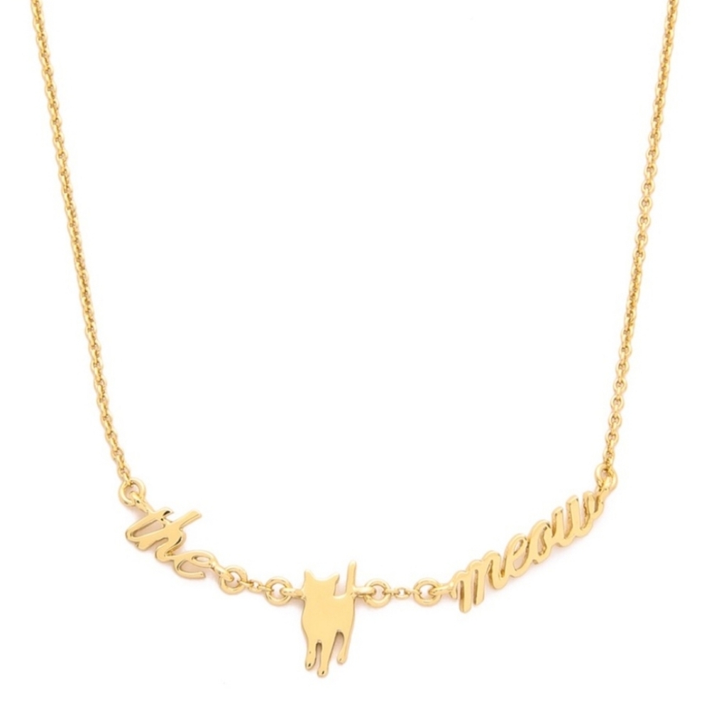 kate spade Out Of The Bag Cats Meow Necklace 12k Gold Plate CZ Pave Crystals NWT